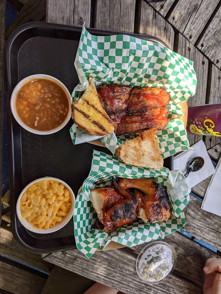 Brisket Sandwich with Beans & Half Chicken with Mac and Cheese